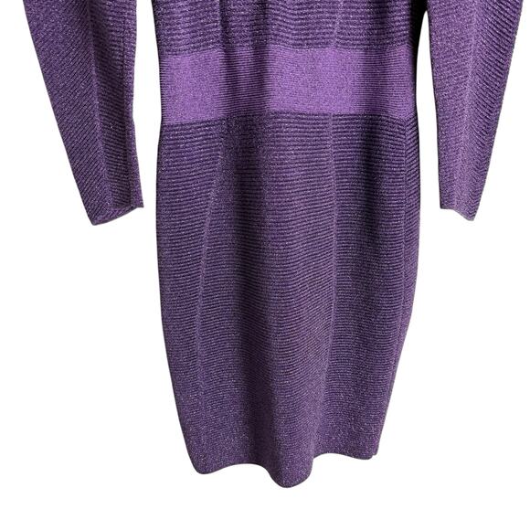 Herve Leger Lurex Ottoman Purple Cut Out Long Sleeve Sweetheart Cocktail Dress M - Picture 10 of 16